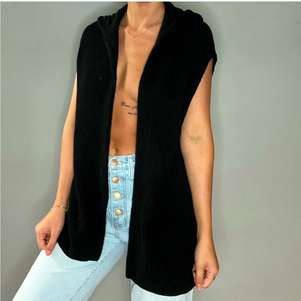 Ralph Lauren Black Knit Hooded Vest